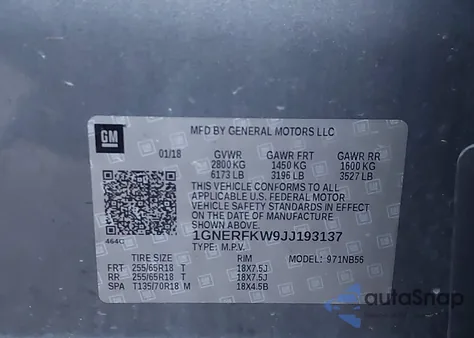 2018 Chevrolet Traverse Ls из США, поврежденный, VIN 1GNERFKW9JJ193137